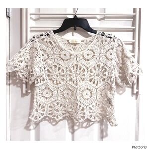 Rebellion Again White Crochet Crop Top Y2K 90s Hippie Retro